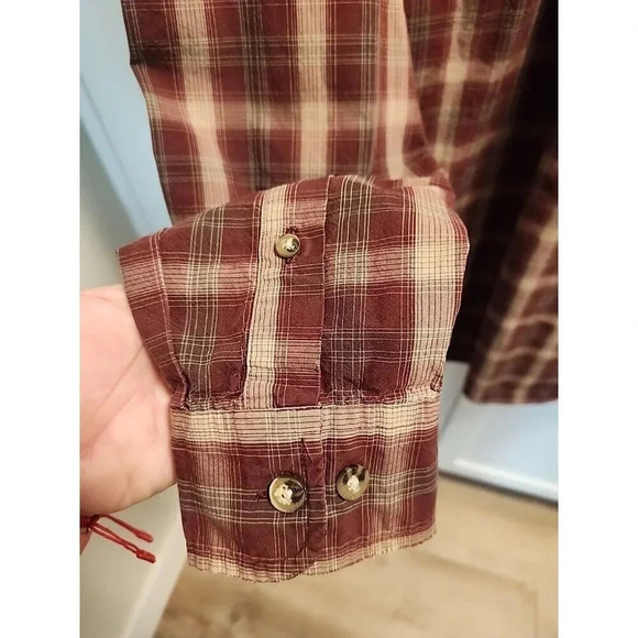 Vtg Carhartt Long Sleeve Maroon Tan Plaid Button Down 100% Cotton Men's Sz M - Picture 4 of 9